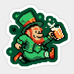 Leprechaun St Patricks Day Green Shirt Pixel Art Gamer Shirt Sticker